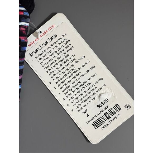 Lululemon Break Free Tank Nulux Hinshu Alpine White Multi Black size 4 new - Picture 8 of 11